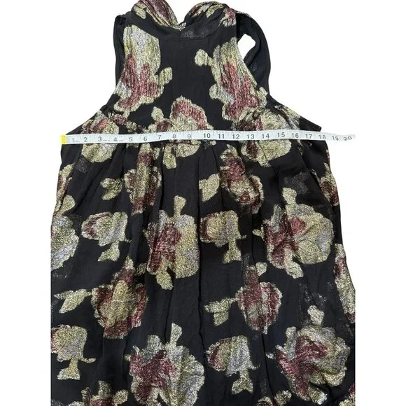 Anthropologie Maeve Metallic Floral Swing Dress Halter Evening Cocktail Size S N - Picture 6 of 8